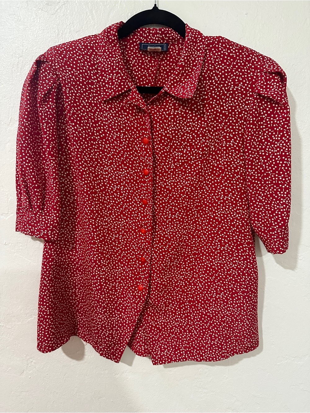 Vintage Bay Club Red Polka Dot Button Front Blouse Size 16